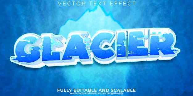 Бесплатное векторное изображение Текстовый эффект льда, редактируемый стиль текста айсберг и снег