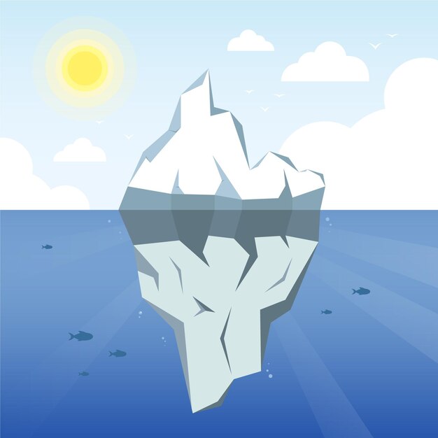 Iceberg illustration with sun and clouds