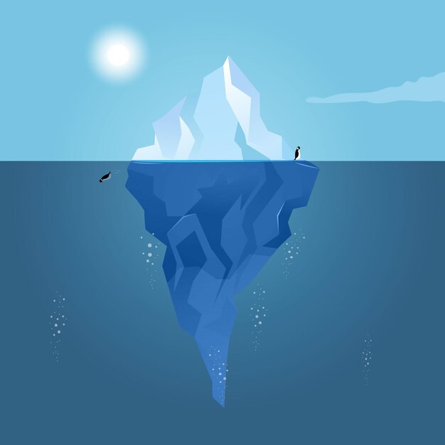 Iceberg landscape with penguins