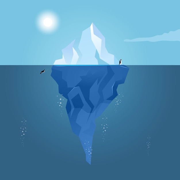 Iceberg landscape with penguins