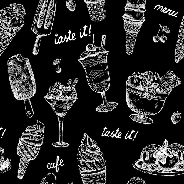 Free vector icecream seamless chalkboard pattern