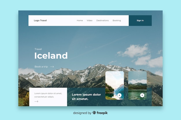 Free vector iceland travel landing page template