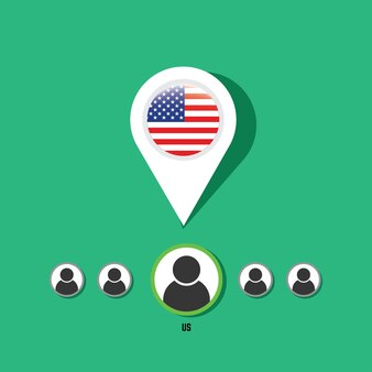 원에 양식에 일치시키는 미국 국기와 아이콘 핀 그림