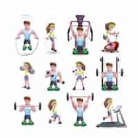 Free vector icon set of fitness characters