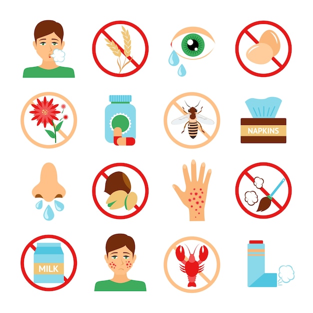 Free vector iconos de diferentes alergias