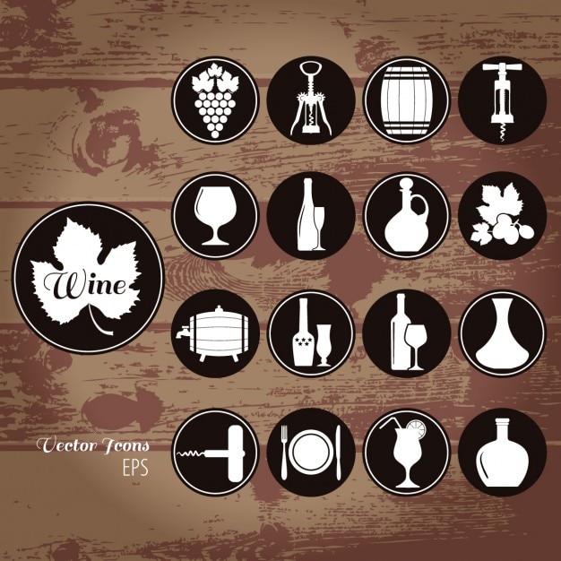 Icons about wine on a wooden background