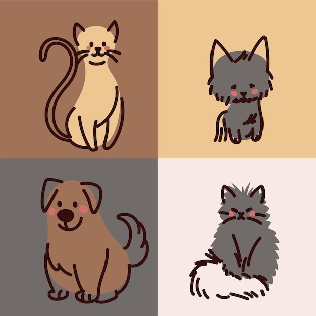 коллекция иконок домашние животные кошки и собаки