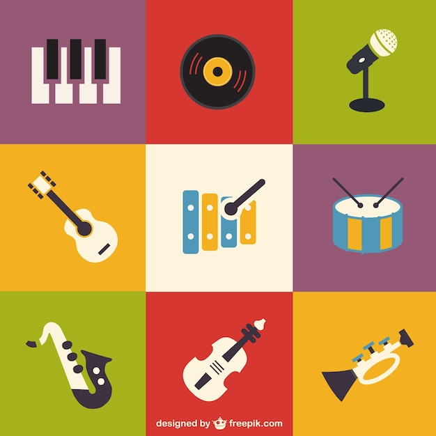 Free vector icons flat set musical instruments