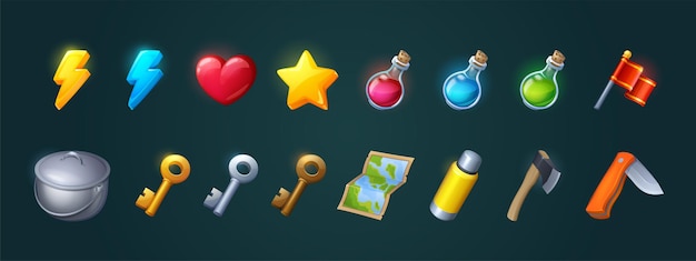 Icons for game about hiking camping tourism
