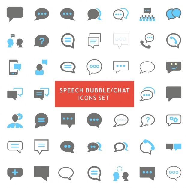 Vettore gratuito speech bubble blu e grigio colori icons set