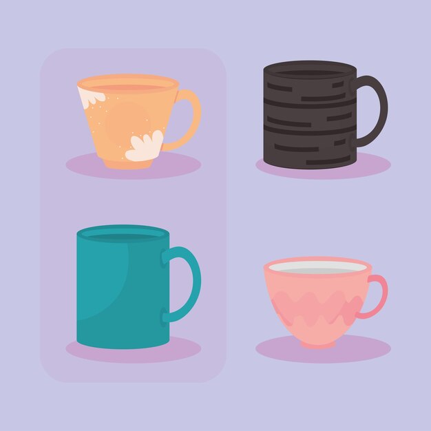 icons set ceramic cups design