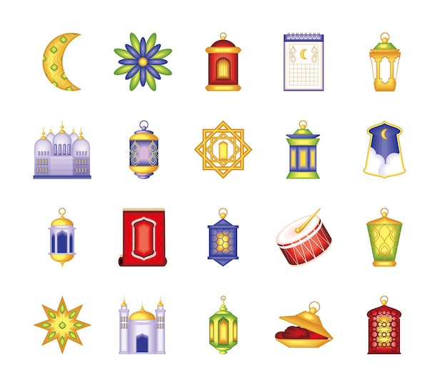 Free vector icons set ramadan islamic festive