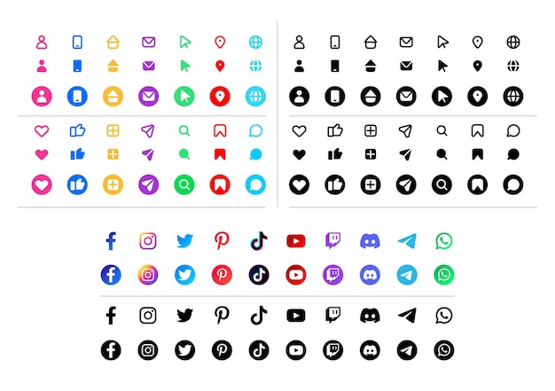 名刺とウェブのアイコンとソーシャルメディアのロゴのコレクション