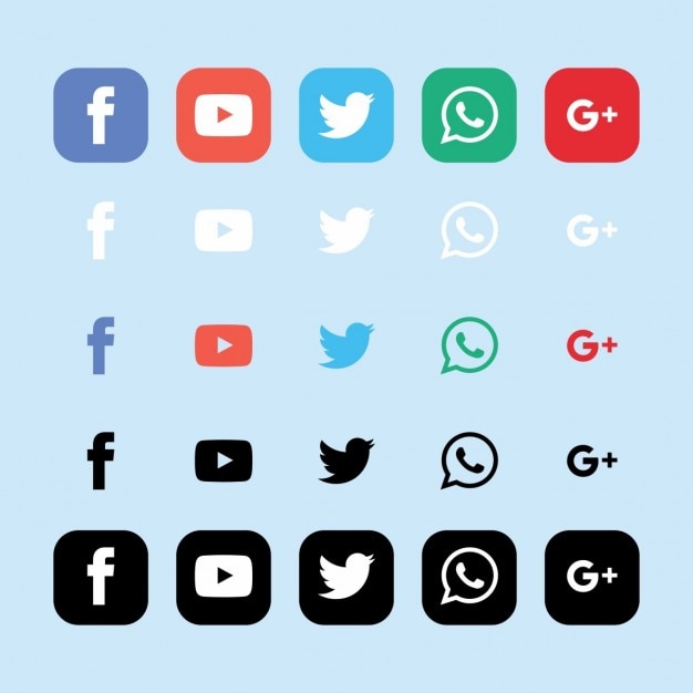 Free vector icons for social networks on a light blue background