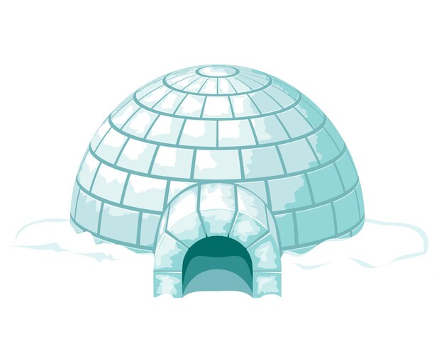 얼음처럼 차가운 집이나 집, 얼음 블록으로 지어진 겨울. 이글루 그림
