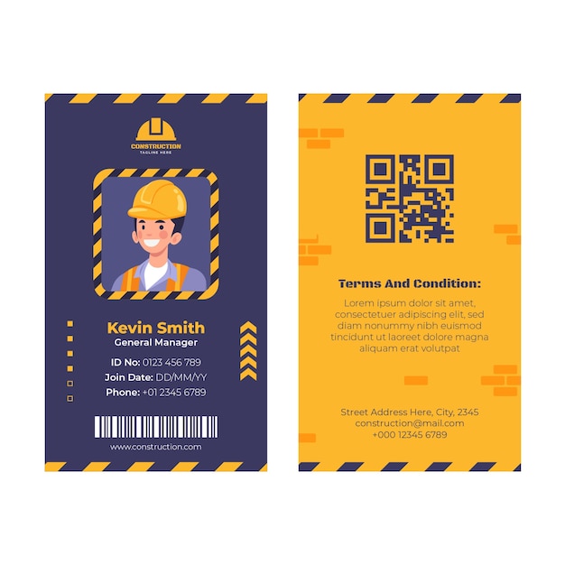 Free vector id card template for construction domain