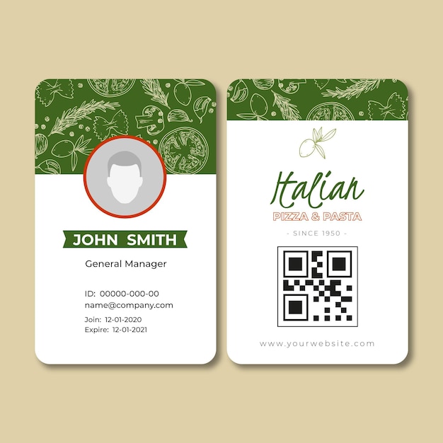 Id card template for italian food restaurant