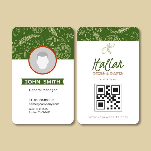 Id card template for italian food restaurant