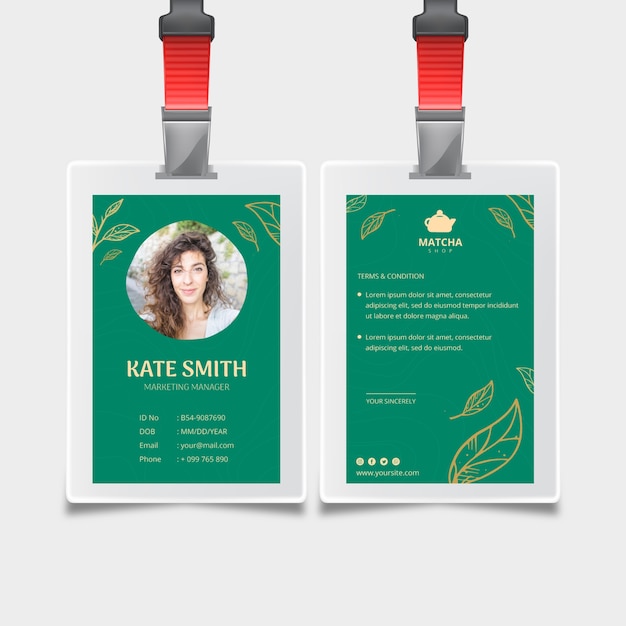 Free vector id card template for matcha tea