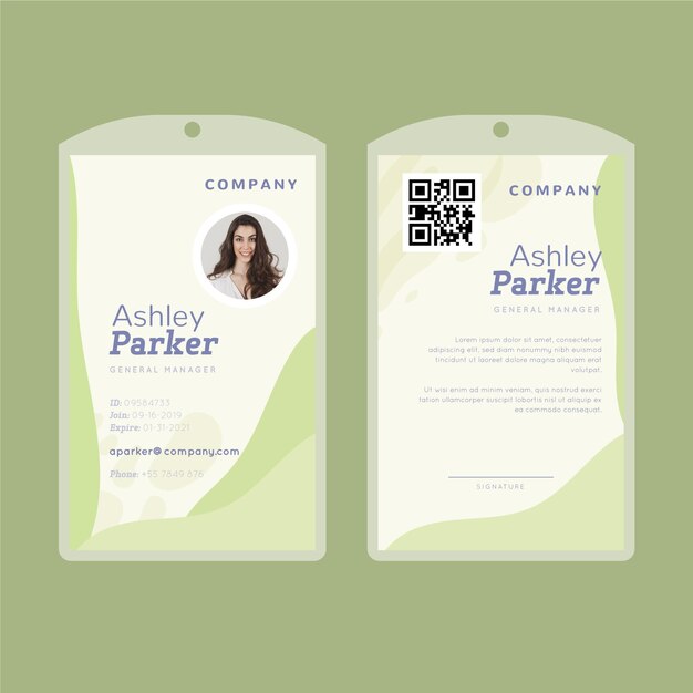 Free vector id card with abstract lime shapes