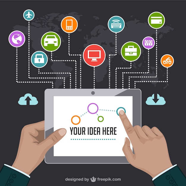 Idea infographic with a tablet and business application