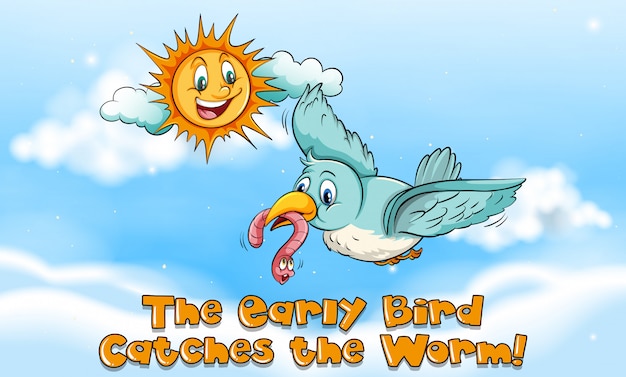 Free vector idiom expression for early bird catches the worm