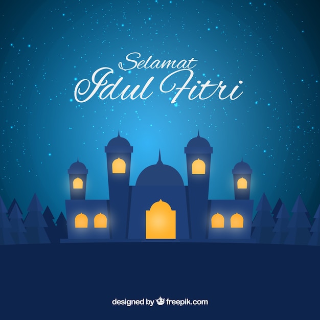 Free vector idul friti background with mosque