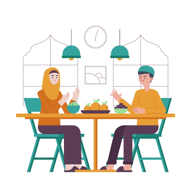 Free vector iftar illustration with people having a meal