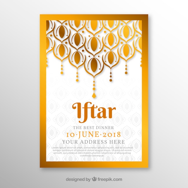 Free vector iftar invitation with golden ornaments in flat style