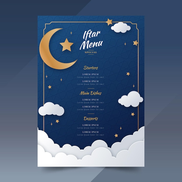 Free vector iftar menu template in paper style