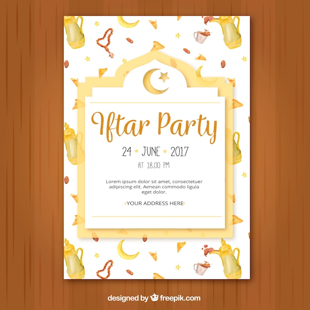 Iftar party brochure with watercolor elements