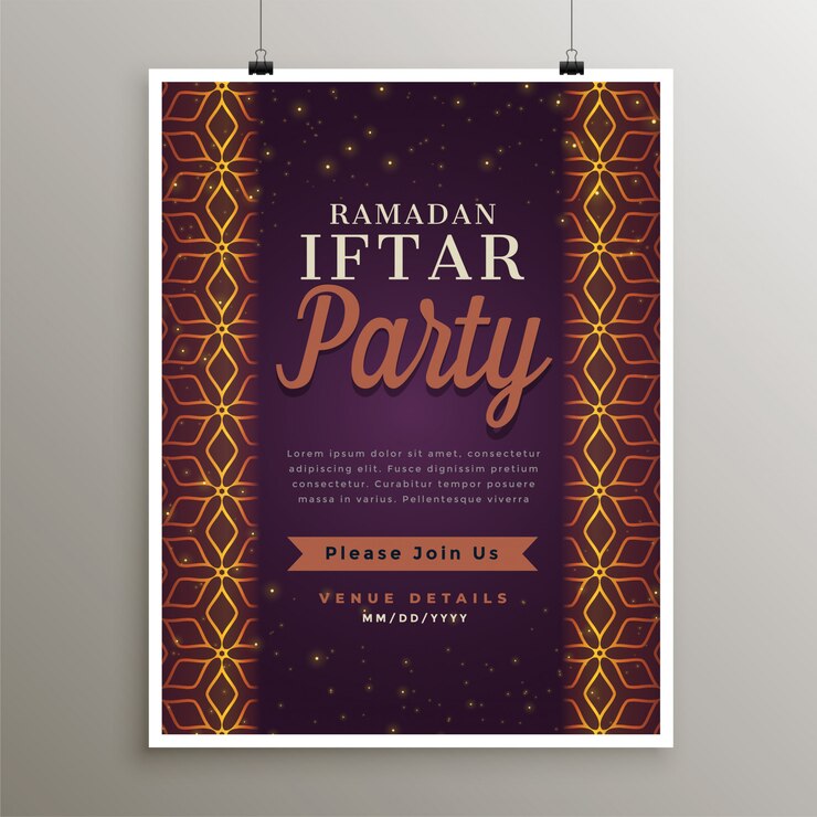 무료 Vector iftar 파티 음식 초대장 서식 파일 디자인