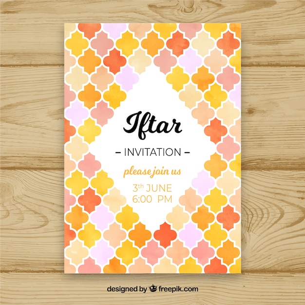 Free vector iftar party invitation with colorful mosaics