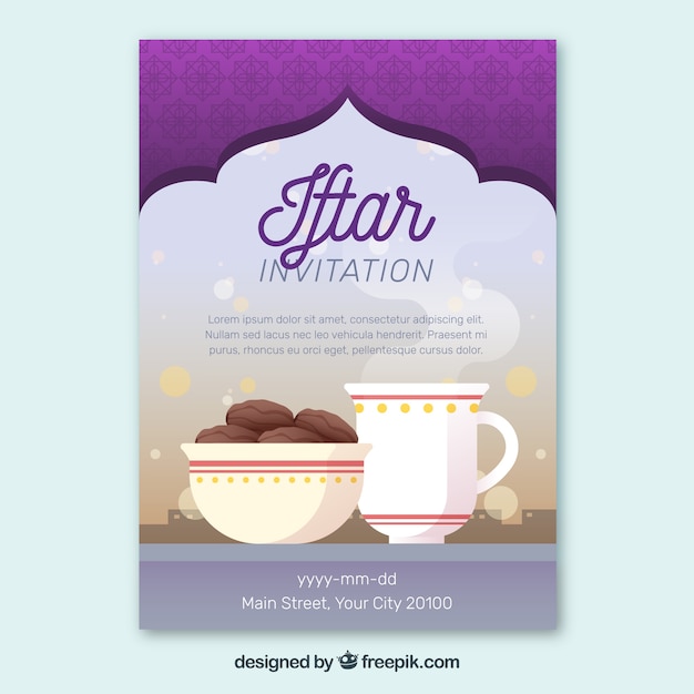 Free vector iftar party invitation with food and tea