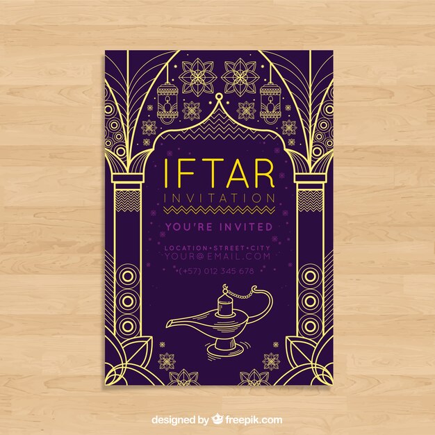 Приглашение партии Iftar с золотыми украшениями