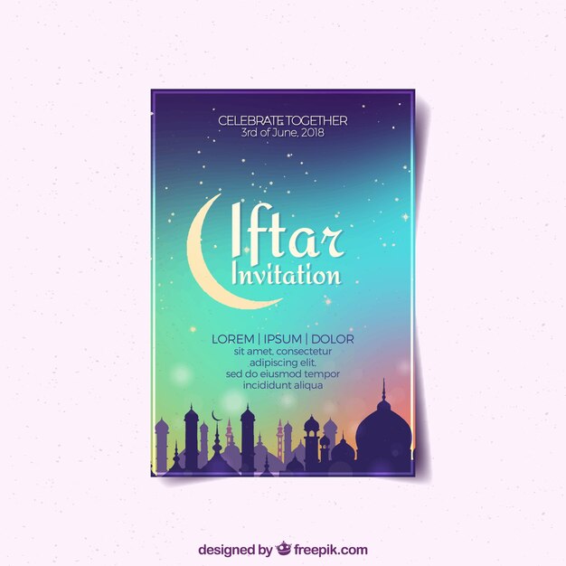 Iftar party invitation with gradient sky