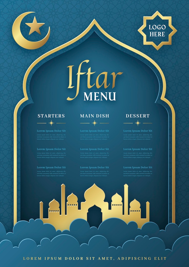 Free Vector iftar vertical menu template in paper style