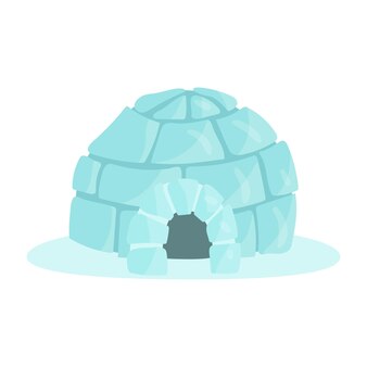 Igloo icy cold house built from ice blocks, traditional house of north nations of canada, siberia, north america colorful vector illustration on a white background