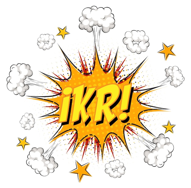 Free vector ikr text on comic cloud explosion isolated on white background