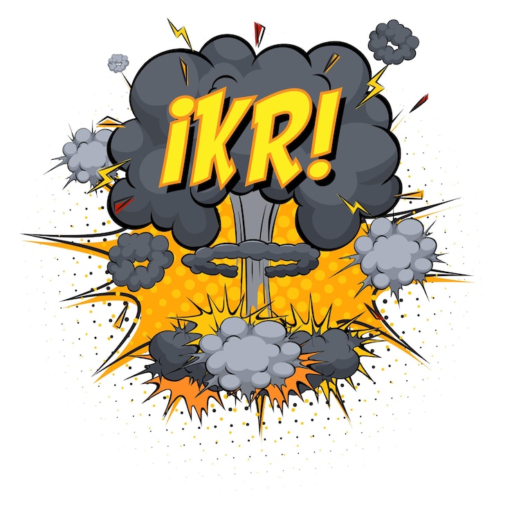 Free Vector ikr text on comic cloud explosion isolated on white background