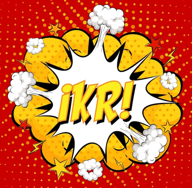 Free vector ikr text on comic cloud explosion on red background