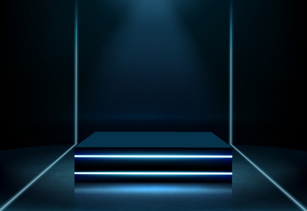 Illuminated neon square podium realistic vector