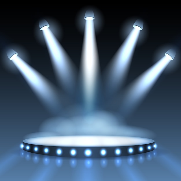 Free vector illuminated podium with spotlights for presentation. show with spotlight, scene or stage studio empty.