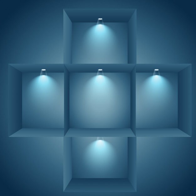 Free Vector illuminated shelves on wall