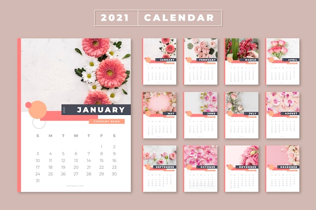 Free vector illustrated 2021 calendar template