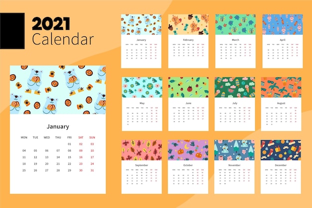 Illustrated 2021 calendar template