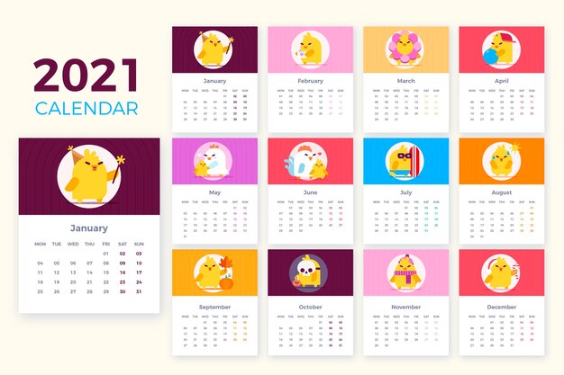 Illustrated 2021 calendar template