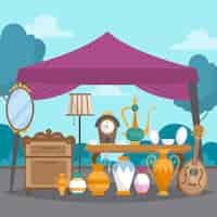 Free vector illustrated antique market with different objects