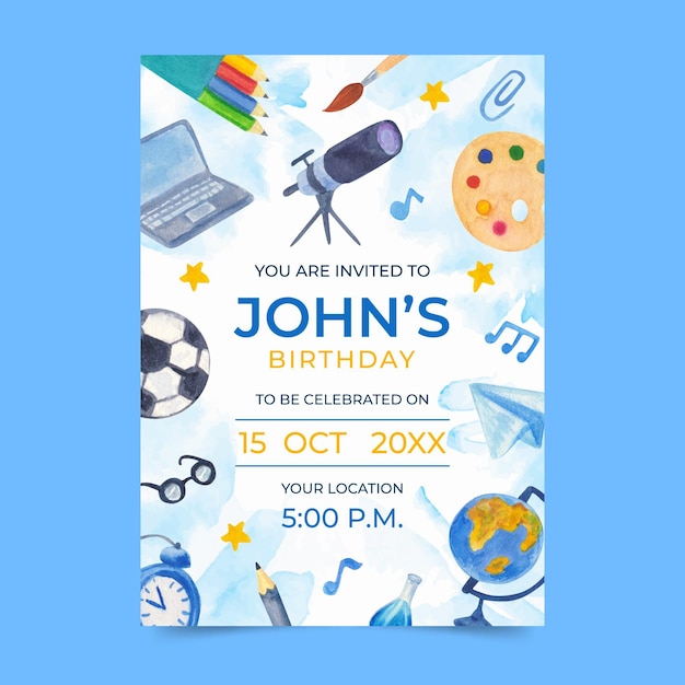 illustrated back to school birthday invitation