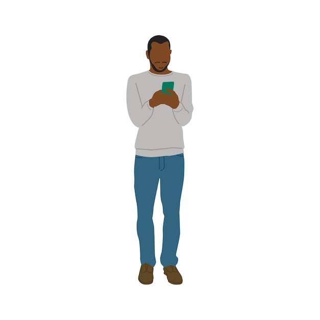 Free vector illustrated black man using mobile phone